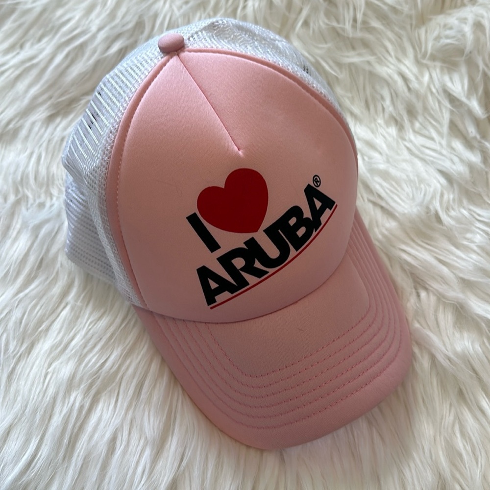 I love Aruba Pink Ballcap Trucker Hat Vacation NWOT
